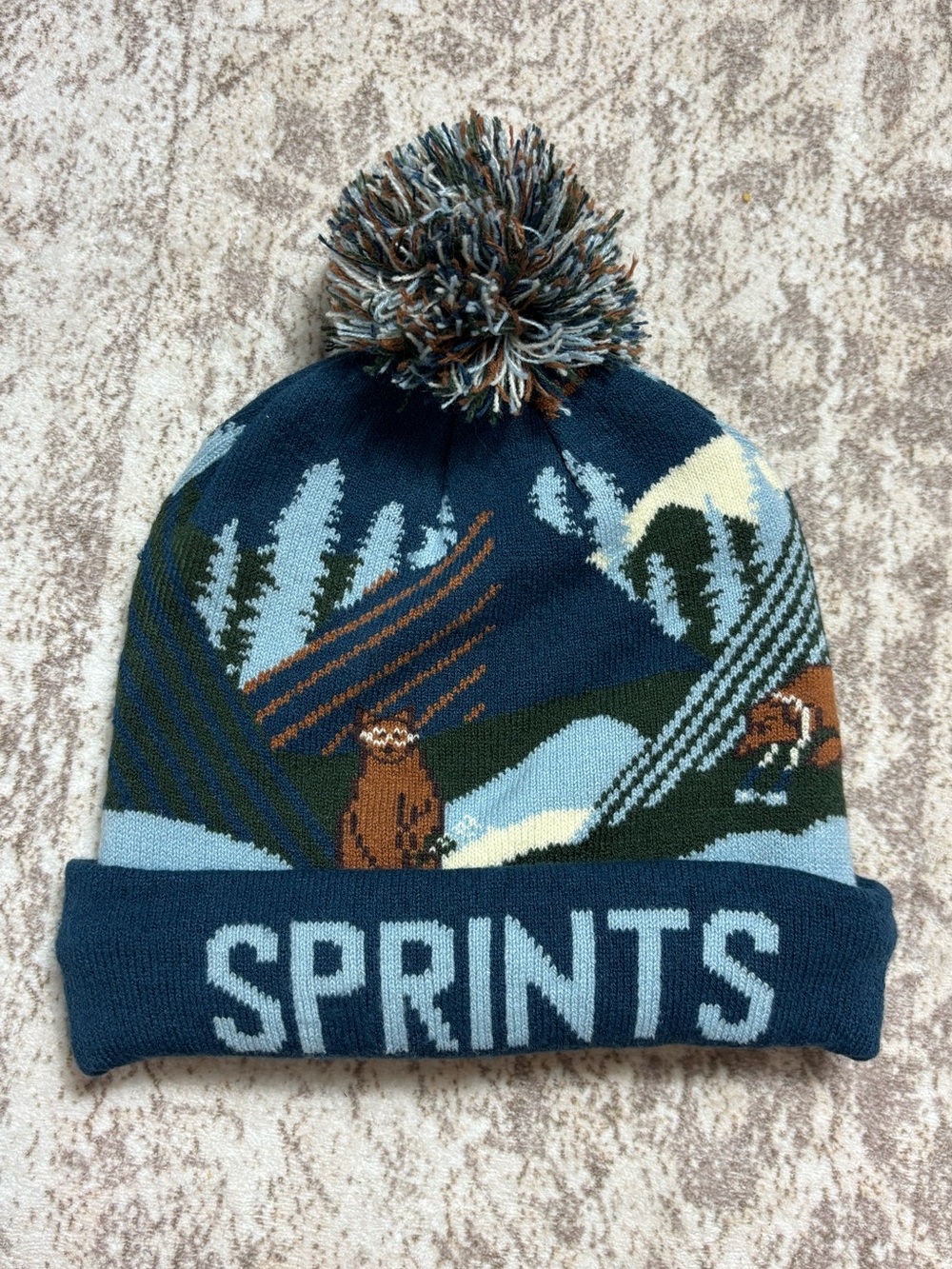 Sprints Wilderness Mountain Animal Scene Winter Beanie